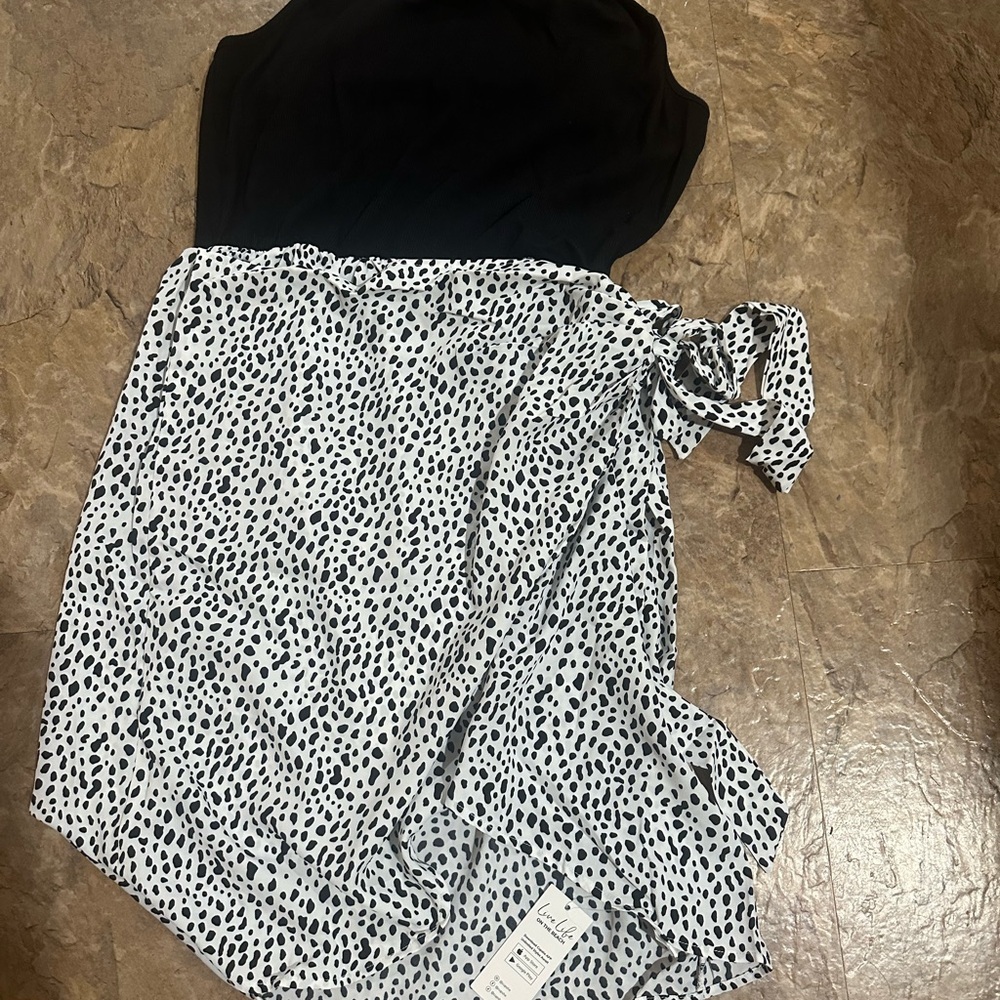 CUPSHE Black Halter Dress w/ White Spotted Wrap Skirt Tie – NWT